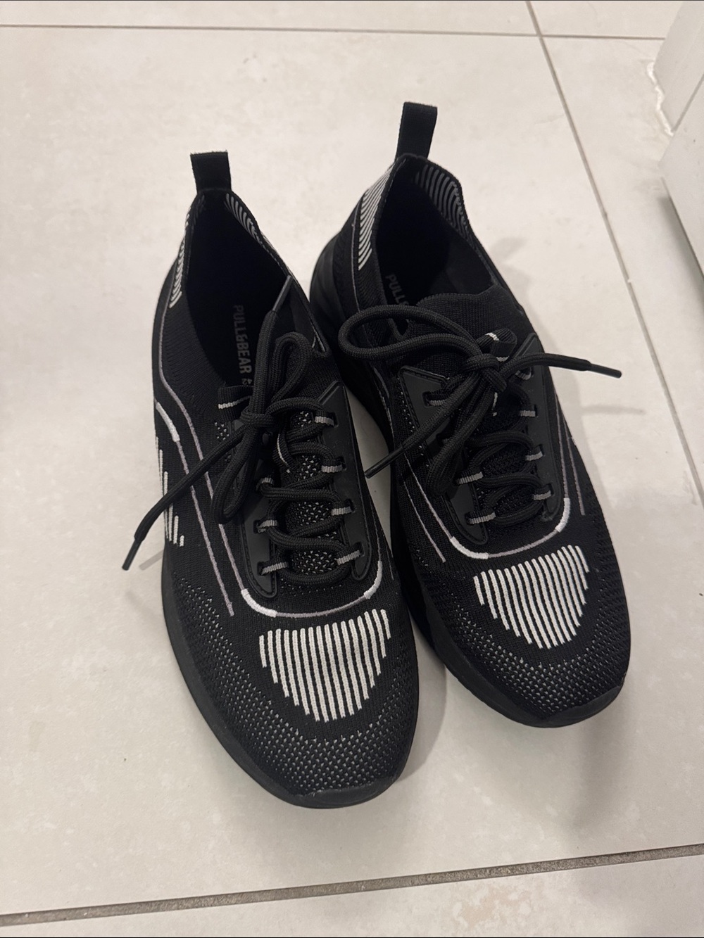 Pull&Bear Black Knit Sneakers with White Accents